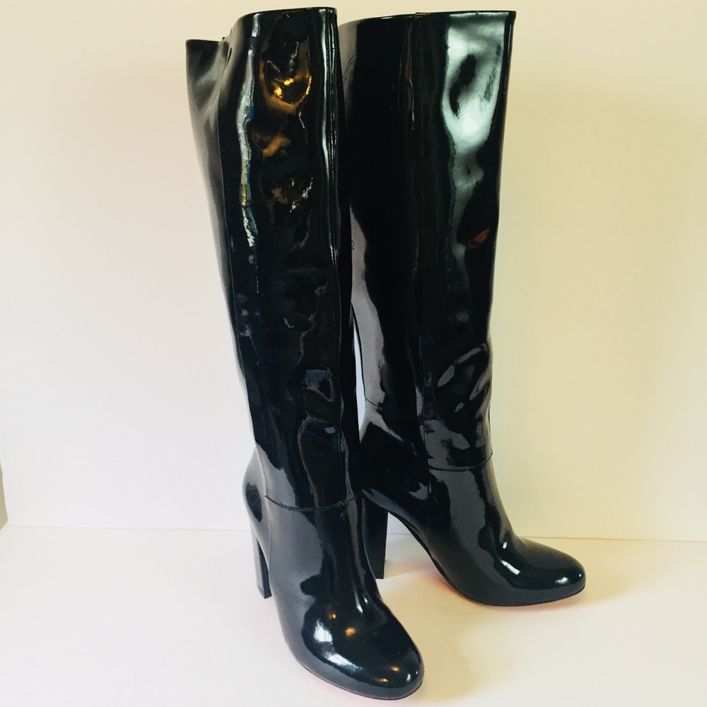 Maxgreat Black Glossy Patent Leather Heeled Boots - Picture 1 of 8